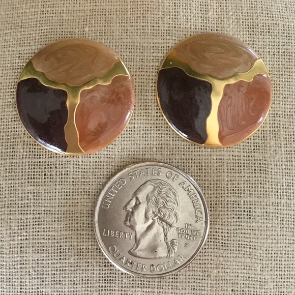 Vintage 80’s Earthy & Gold Tone Pierced Earrings Round Lightweight - Picture 2 of 16